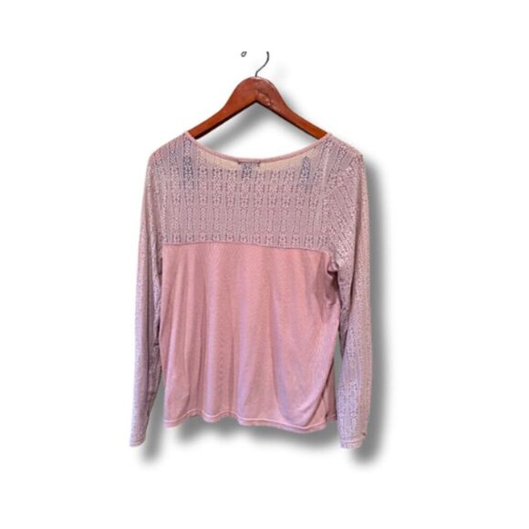 H&M Shirt Women Size M Blush Pink Lace Henley Long Sleeve Romantic Knit Pullover - Picture 3 of 8